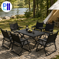Ensemble table et chaises pliantes d'extérieur noires, mobilier de camping portable pour pique-nique, jardin et plage