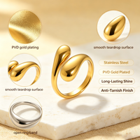 Cincin Tetesan Air Terbuka Berlapis Emas PVD Hipoalergenik Anti-Kusam Model Chunky Teardrop untuk Wanita Perhiasan Fashion