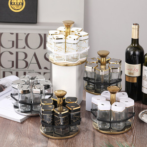 Juego <span class=keywords><strong>de</strong></span> <span class=keywords><strong>tarros</strong></span> <span class=keywords><strong>de</strong></span> cristal cuadrados gigantes <span class=keywords><strong>de</strong></span> una sola capa con tapa giratoria, diseño <span class=keywords><strong>de</strong></span> lujo ligero para almacenamiento <span class=keywords><strong>de</strong></span> especias - Product Image 3