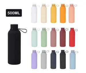 Custom Insulated Stainless Steel Hot And Cold Girls Reusable Large Slim 500Ml Rubber Painted Tea Water Bottle With Custom Logo