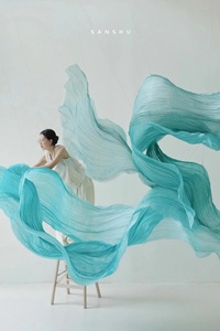 Installation suspendue en <span class=keywords><strong>organza</strong></span> dégradé turquoise, décoration de plafond à effet vague d'eau pour <span class=keywords><strong>mariage</strong></span> et événements - Product Image 4