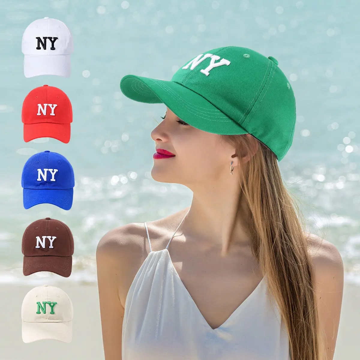 หมวกเบสบอลมี6แผงสำหรับทุกเพศหมวก3D NY แบบลำลองปักโลโก้ได้ตามต้องการ