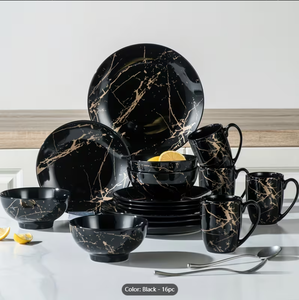 Fabricant Bluk, vente en gros personnalisée de services de vaisselle noirs pour 4 personnes, ensembles de vaisselle en porcelaine 16 pièces (assiettes, bols, tasses) - Product Image 1