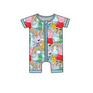 대나무 베이비 숏 지퍼형 맞춤형 핑크 레오파드 프린트 디자인 열전사 0-3개월 도매 - Product Image 3