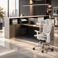 Poste de travail modulaire minimaliste pour 2 personnes avec cloison en verre et armoire latérale pour bureau ouvert