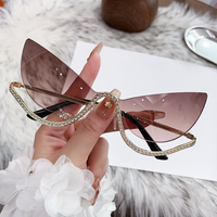 Bettega Nouvelles Lunettes de Soleil Sans Monture Style Européen et Américain Incrustées de Diamants pour Femmes, Modèle Œil de Chat Tendance