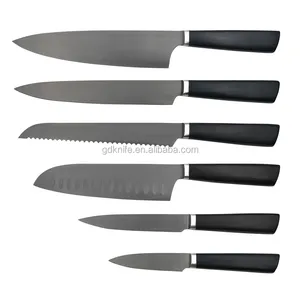 Xyj — couteaux de cuisine premium, 6 pièces, lame titanisée noire avec manche en bois de pakka noir