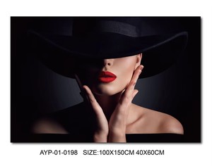 <span class=keywords><strong>Peinture</strong></span> décorative <span class=keywords><strong>sur</strong></span> <span class=keywords><strong>toile</strong></span> <span class=keywords><strong>de</strong></span> <span class=keywords><strong>femme</strong></span> élégante avec chapeau, moderne, noir et blanc, base acrylique pour salon - Product Image 2