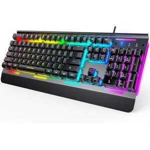Clavier de jeu Tecknet à membrane, filaire USB, éclairage RVB 15 zones, résistant à l'eau IP32, 25 touches anti-ghosting pour PC - Product Image 1