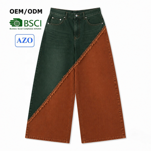 Pantalones Vaqueros de Mezclilla para Hombre, Estilo Urbano, Corte Asimétrico, Cintura Alta, Ajuste Holgado, con Parches, de Algodón de Peso Medio, Casuales, para Otoño, Personalizados OEM - Product Image 1