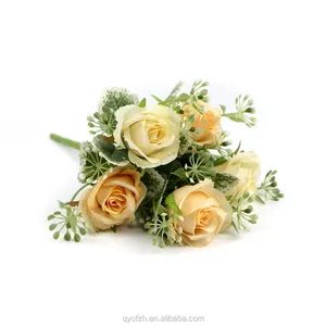 Bouquet de luxe en soie, 5 têtes de fleurs, roses artificielles, pour un look naturel, pour un mariage