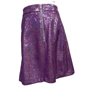 OEM personalizado de las mujeres brillantes <span class=keywords><strong>falda</strong></span> completa de <span class=keywords><strong>lentejuelas</strong></span> Zip-up de cintura alta brillo púrpura Sexy faldas cortas plisadas con pantalones cortos interiores - Product Image 2