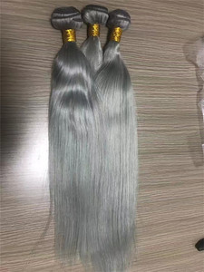 Faisceaux de cheveux brésiliens argent droite armure de cheveux humains couleur grise pure 3 faisceaux faisceaux de cheveux remy avec <span class=keywords><strong>fermeture</strong></span> frontale en dentelle - Product Image 4