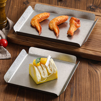 Plateau rectangulaire rétro en acier inoxydable pour café, rangement, barbecue, plat à fondue et vaisselle de barbecue