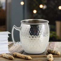 Vente en gros de tasses à bière en cuivre de 500 ml, poignée plaquée argent, mug en acier inoxydable rond martelé classique, Moscow Mule