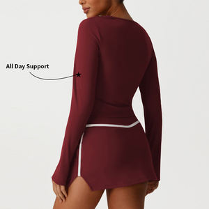 ゴルフテニスセットフィットネスカラーマッチング速乾性長袖ワークアウトトップ2イン1スカート - Product Image 6