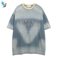 T-shirt vintage vert tie-dye pour homme, effet vieilli, brodé, style streetwear décontracté