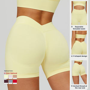 Shorts de yoga pour femmes, style tissu personnalisé, couleur, logo, séchage rapide, tricot sans couture, taille en V, pantalon de sport pour la salle de sport, séchage rapide, pantalon de fitness - Product Image 2