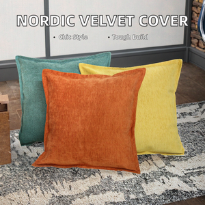 Fall Square Woven Velvet Solid Simple Anti-Pilling Modern Nordic Orange <b>Cushion</b> Cover for Home & Hotel Use - Product Image 2