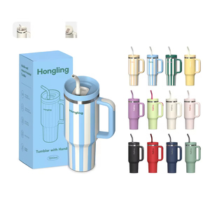 Custom Brand Logo 40oz Cup Retro Striped Double Wall Stainless Steel Tumbler <b>with</b> <b>Straw</b> Travel Coffee Mug <b>with</b> Lid - Product Image 5