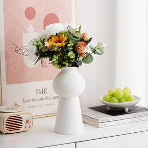 Minimalist White Bisque Ceramic Vase With Incised Vertical Stripes for Living Room TV Console <b>Rustic</b> Home Decor Accent - Product Image 2
