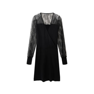 فستان ماكسي مستقيم من الدانتيل المحبوك بأكمام طويلة شفافة، ملابس محبوكة رومانسية من النايلون/القطن - Product Image 1