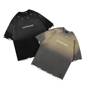 เสื้อยืดโอเวอร์ไซส์สไตล์วินเทจคุณภาพสูงจาก TOPSHOW สำหรับผู้ชาย ลวดลายย้อมสีแบบ Acid Wash ดีไซน์ขาดๆ ทำจากผ้าฝ้าย 100% คอกลม - Product Image 1