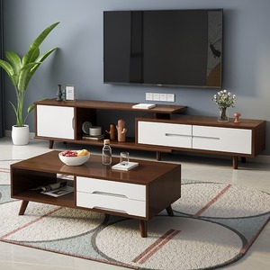 Nordic Solid Wood Tv Cabinet And <b>Coffee</b> <b>Table</b> Combination Modern Minimalist Style Living Room Set Natural Wood Color White - Product Image 4