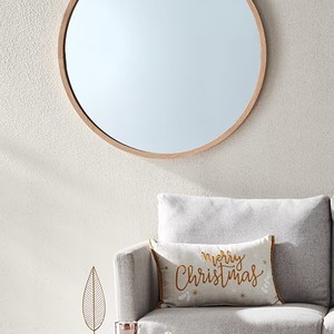 Wholesale Art Deco <strong>Oak</strong> Look Large Wood Frame <strong>Round</strong> Glass Wall <strong>Mirror</strong> 80cm 90cm - Product Image 2