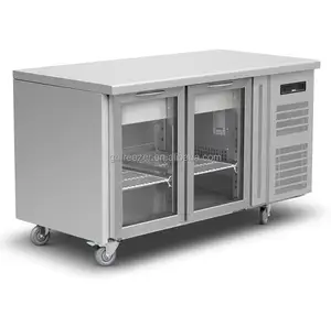 2 portas de vidro sob exibição do contador refrigerador/aço inoxidável mesa superior exibição geladeira sob balcão refrigerador