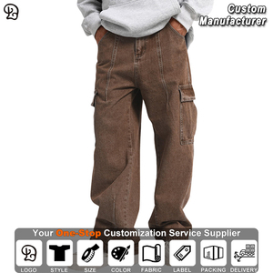 Jeans Cargo <span class=keywords><strong>da</strong></span> <span class=keywords><strong>Uomo</strong></span> Personalizzati in Denim Lavato, Gamba Larga, Multitasche, Stile Streetwear, Vestibilità Comoda, <span class=keywords><strong>Pantaloni</strong></span> alla Moda - Product Image 2