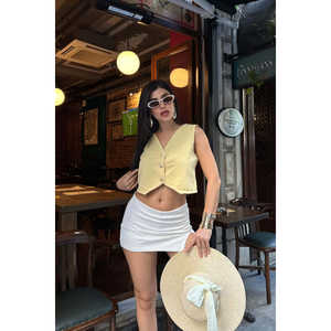 Gilet décontracté en lin pour femme avec décoration vintage, boutonné, long/veste/chemisier court, tissu tricoté, saison été - Product Image 4