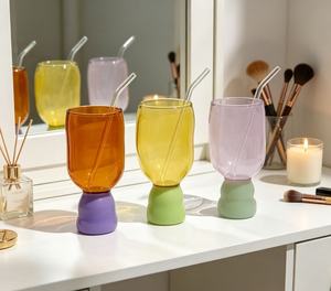 Heat-resistant Customized Glass Cup Stylish Two-tone <strong>Rocking</strong> Glass <strong>Tumbler</strong> with Straw for Iced Coffee &amp; Daily Drinks - Product Image 5