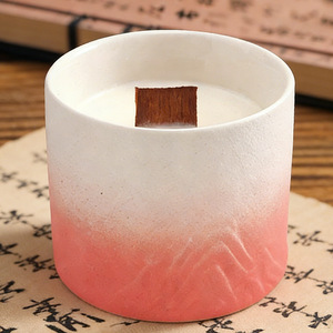 Retro Ink Wash Mountain Ceramic Cup <b>Candle</b> Wooden <b>Crackle</b> Wick Mild Fragrance Study Cozy Vintage Home Decor Ornament - Product Image 4
