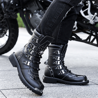 Botas de Motocicleta de Media Pantorrilla para Hombre, Diseño Nuevo, de Cuero PU, con Múltiples Hebillas Metálicas, Puntera de Acero, Antideslizantes, con Suela de Goma Gruesa, para Exteriores