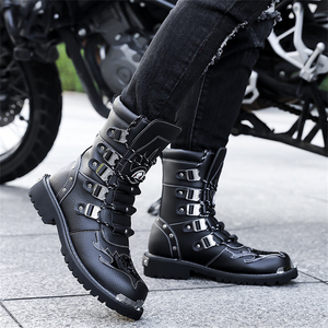 Nouvelles Bottes de Moto Mi-Mollet en Cuir PU pour Hommes, avec Multiples Boucles Métalliques, Embout en Acier, Antidérapantes, Semelle Épaisse en Caoutchouc, Bottes d'Extérieur Montantes - Product Image 6
