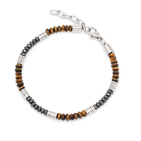 Bracelet élégant pour homme en acier inoxydable avec perles en hématite naturelle et chaîne d'extension pour anniversaire