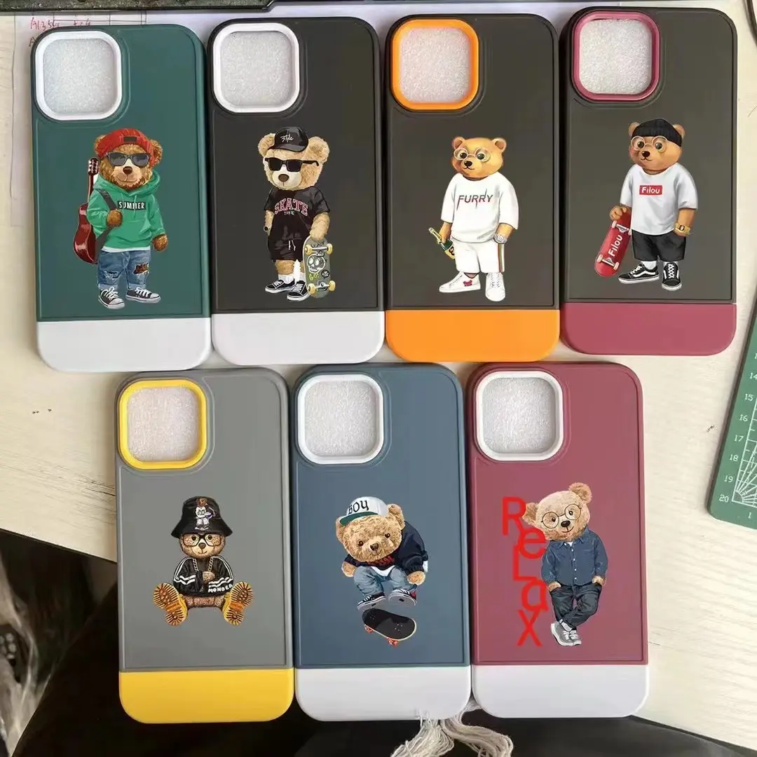 Wholesale custom fashion bear 3 in 1 color matching mobile phone case for iPhone 13Promax 12pro 11 liquid silicone cover for xs