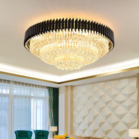 Lustre de plafond moderne noir le plus grand, pour hall d'entrée, rond ou rectangulaire, avec LED et cristaux K9