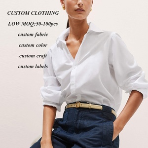 Produttore Oem con bottone sul davanti camicette <span class=keywords><strong>bianche</strong></span> <span class=keywords><strong>eleganti</strong></span> top da donna vestibilità rilassata a maniche lunghe camicetta di cotone di base - Product Image 3
