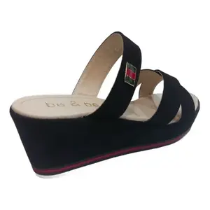 Be&be Sandales compensées noires à la mode pour femmes avec talon lumineux, dessus et semelle intérieure en PU, design plateforme à bout ouvert pour le printemps et l'été - Product Image 1