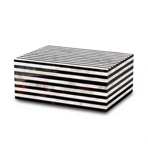 Rectangular Wooden Storage Box with Black and White Striped Lacquer Finish Minimalist Design for Living Room Organization - Product Image 1