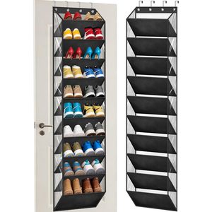 10 Tier Clear Over The Door <b>Shoe</b> Organizer Deep Pockets Hanging Rack For Closet Door Fit 20 Pairs Black - Product Image 1