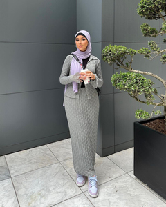 Conjunto de Abaya Informal con Diseño Jacquard de Color Sólido, Cuello en V y Manga Kimono para Ocasiones de Compras al Aire Libre, Otoño, Medio Oriente - Product Image 5