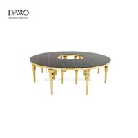 Table ronde demi-lune noire haut de gamme avec pieds perlés dorés pour salle à manger de ferme, hôtel, mariages et événements en plein air