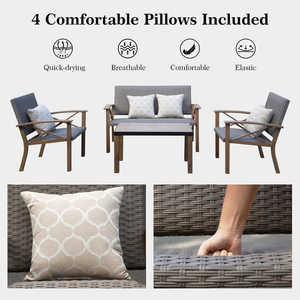 Set di mobili da giardino moderni in 4 pezzi elegante sedia da esterno con comodi cuscini in peluche per <span class=keywords><strong>il</strong></span> <span class=keywords><strong>capolinea</strong></span> del parco del cortile - Product Image 3