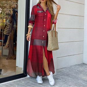 Abito chemisier lungo da donna con stampa tie-dye, abito tunica casual a maniche lunghe - Product Image 6