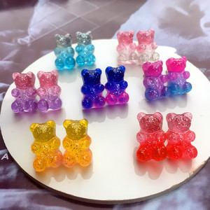 2025 nuevas niñas niños Adorable resina Gummy Bear pendientes lindo colorido Animal Teddy Jelly Bear Stud pendientes para mujeres niñas - Product Image 4
