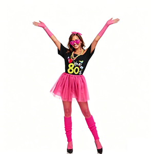 Costume rétro années <span class=keywords><strong>80</strong></span> amélioré pour femme, ensemble d'accessoires de fête années <span class=keywords><strong>80</strong></span> avec t-shirt, jupe <span class=keywords><strong>tutu</strong></span> et sac banane - Product Image 3