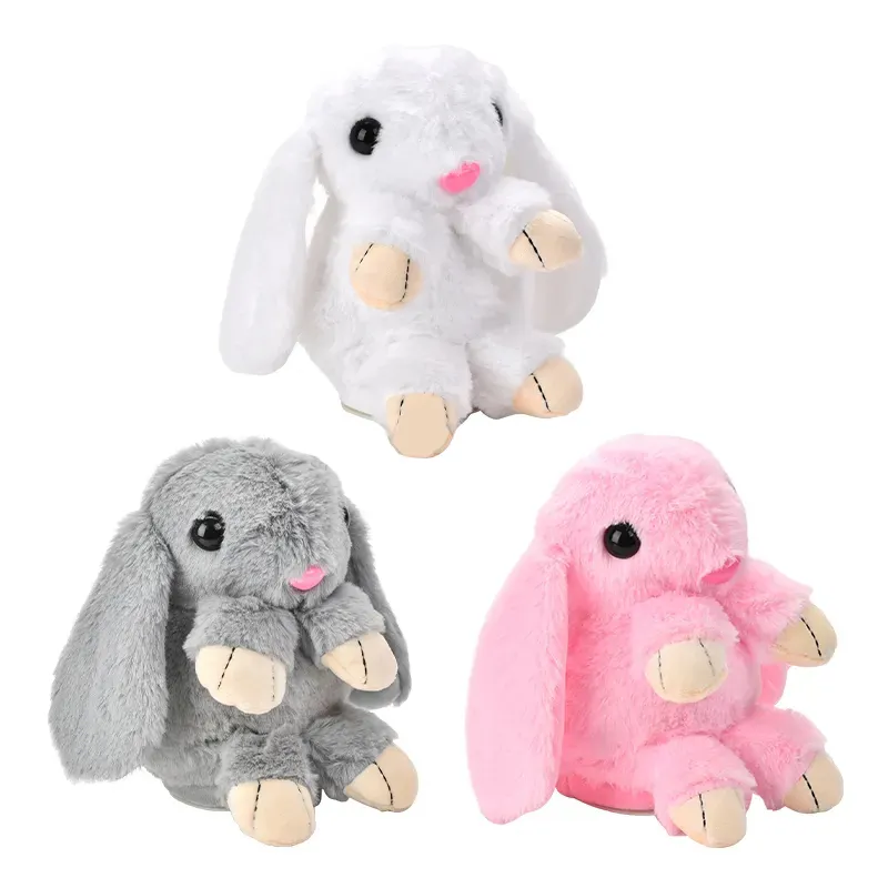 Juguetes eléctricos de animales de peluche para bebés que hablan, bailan y cantan, lindo conejo feliz con cinta de audio y luz relajante